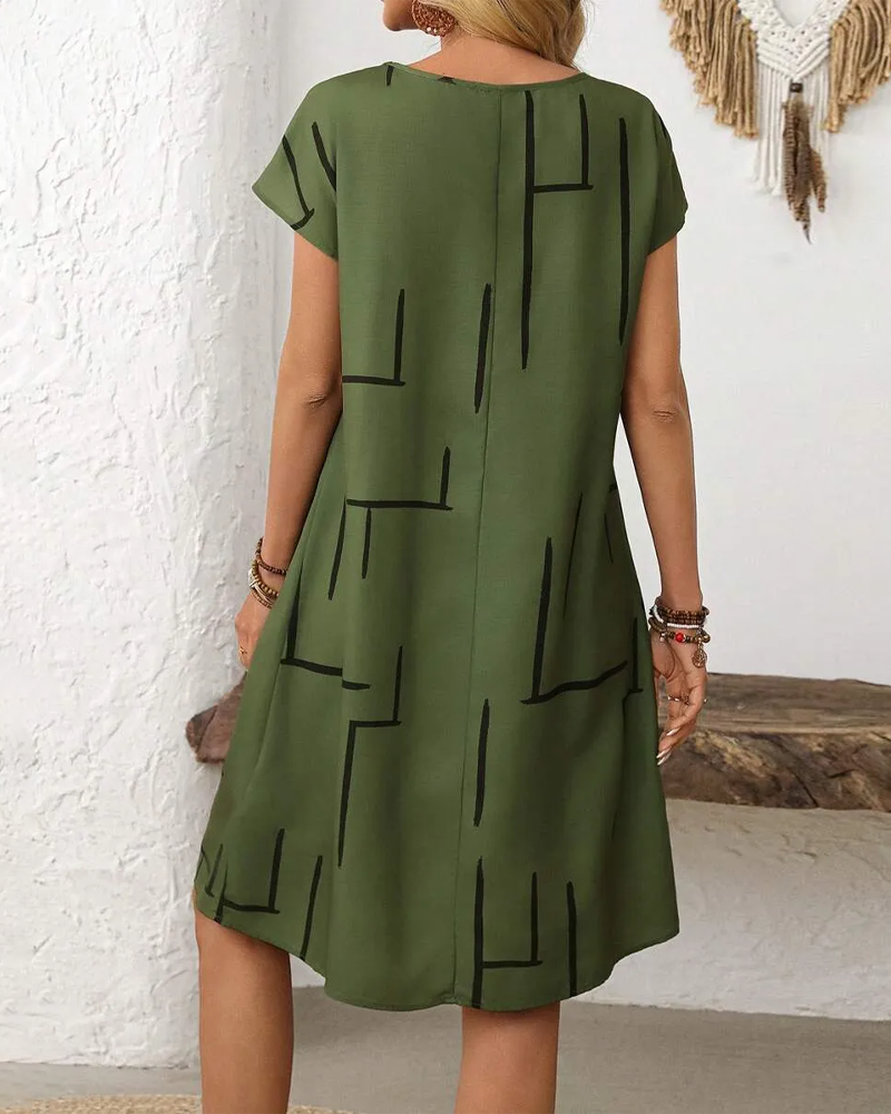 Lourdes - Vestido de mujer informal de verano con estampado y cuello redondo.