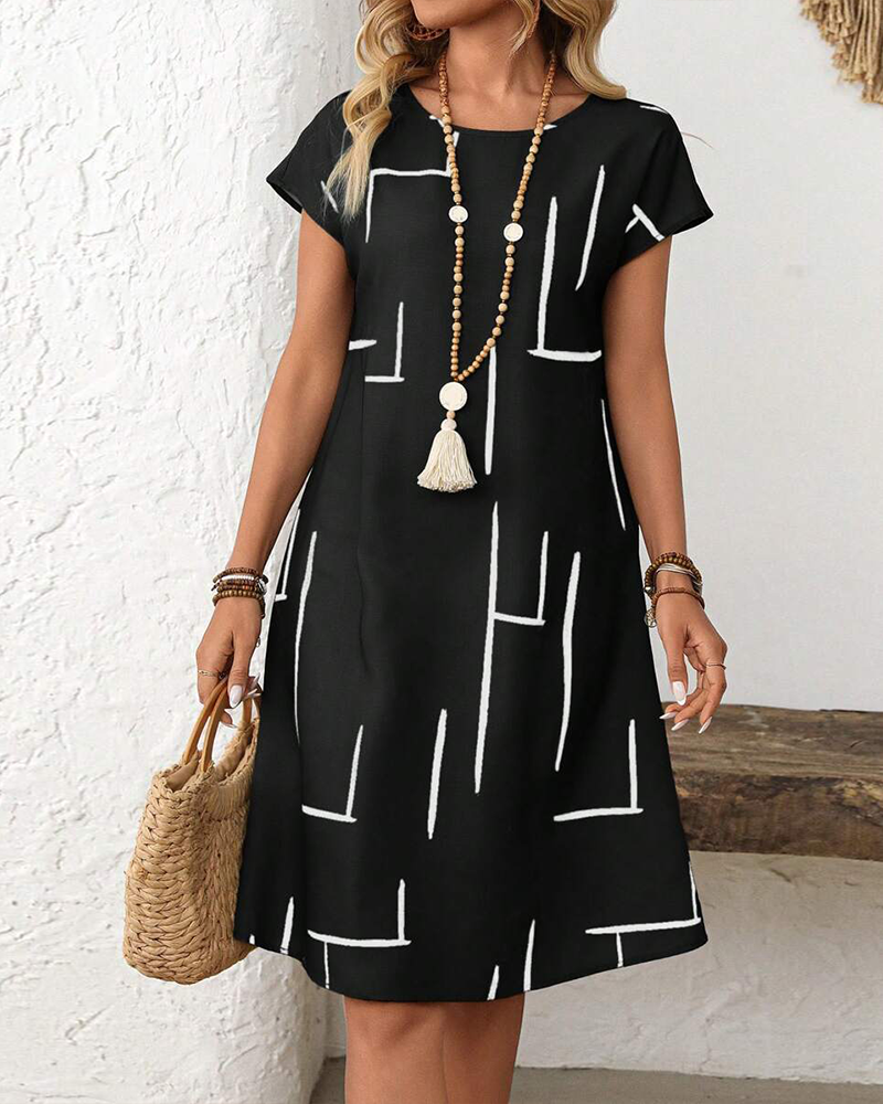 Lourdes - Vestido de mujer informal de verano con estampado y cuello redondo.