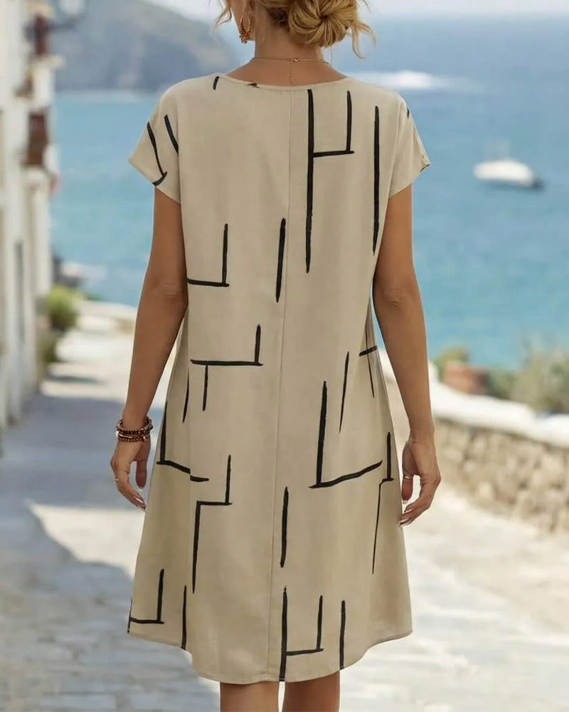 Lourdes - Vestido de mujer informal de verano con estampado y cuello redondo.